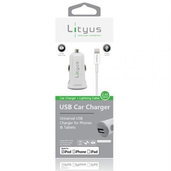 Lityus Araç Şarj Cihazı + Lightning Kablo (Beyaz) - AKLCCS0102