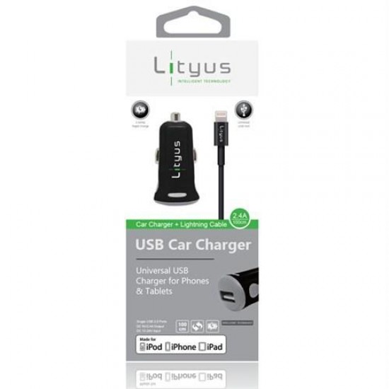 Lityus Araç Şarj Cihazı + Lightning Kablo (Siyah) - AKLCCS0101